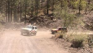 Atravesando una pista forestal en Jeep